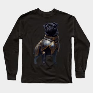 Mighty Black Pug in Heavy Mythical Armor Long Sleeve T-Shirt